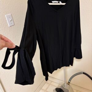 Isaac Mizrahi Live! Black Split Sleeve Tie Cuff Knit Top Size L